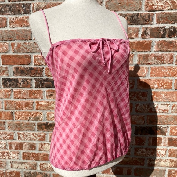 Splendid pink plaid silk/cotton spaghetti strap blouse / L / Excellent condition - Picture 4 of 11